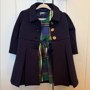 EUC Bonnie Baby Navy Coat with Plaid Dress